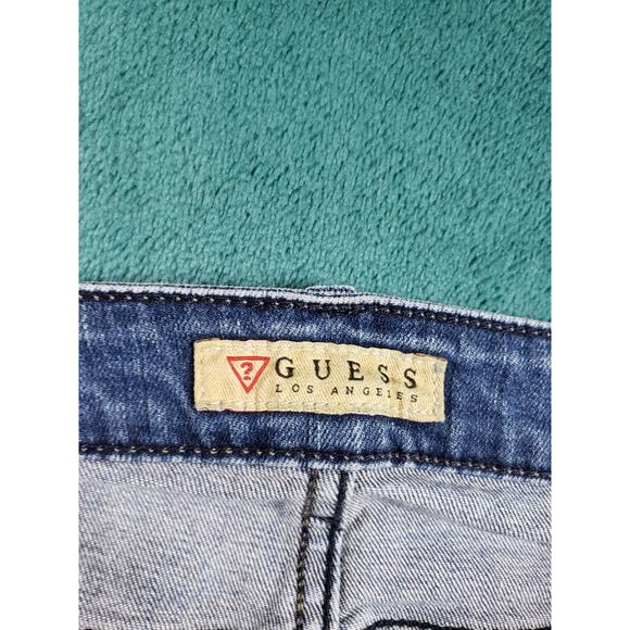 Guess Jeans Size 30 Womens Blue Pants Stretch Denim Mid Rise Fray Hem Cropped - Picture 3 of 13